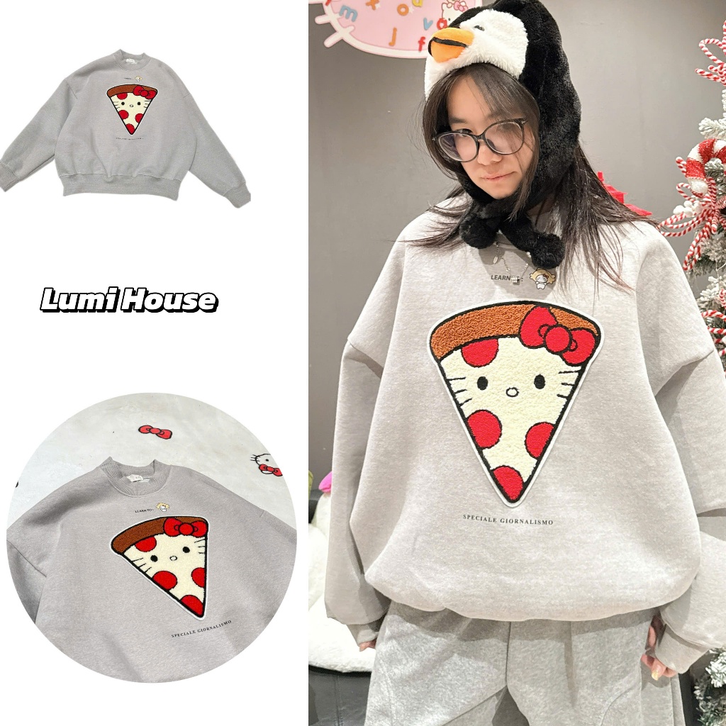 LUMI HOUSE ÁO SWEATER CỔ TRÒN CHẤT LIỆU NỈ HAI LỚP DÀY DẶN FORM RỘNG UNISEX HÌNH THÊU XÙ COLLECTION 