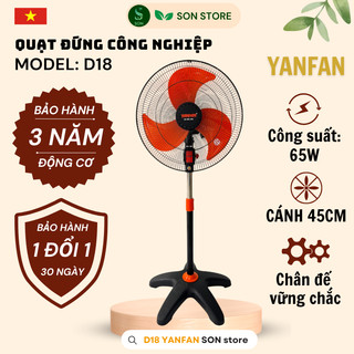  Quạt Đứng Công Nghiệp YANFAN D18 3 LÁ  Motor đồng 100% 65W 3 Cánh ABS Cỡ Lớn Cao Cấp Thiết Kế Cứng Cáp.. 