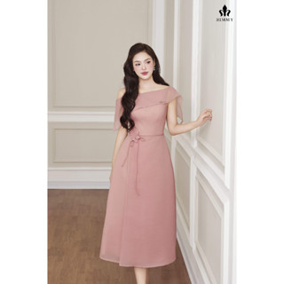  Lyda Váy Dự Tiệc Tơ Vân Hồng Trễ Vai Dáng A Hoa Đính Eo Thanh Lịch Thời Trang Thiết Kế Rimmy 