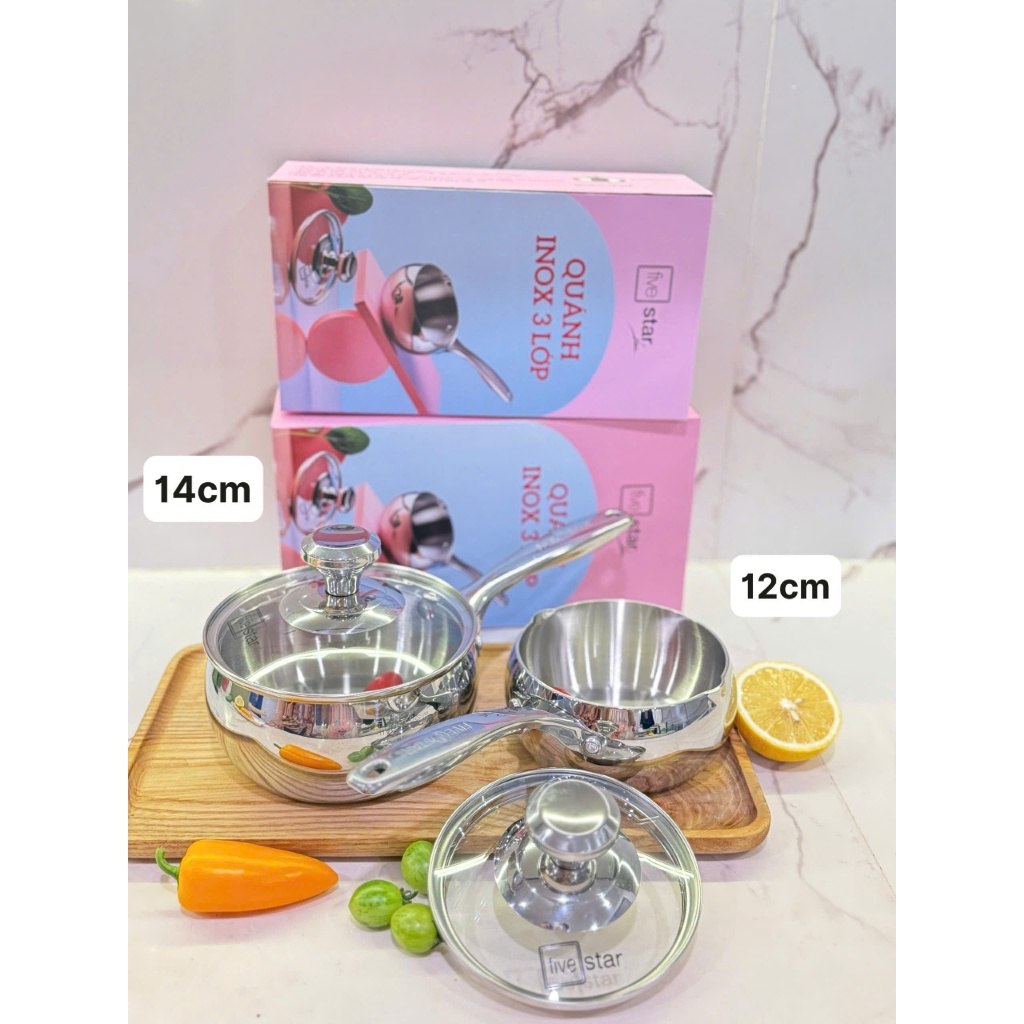Quánh inox đúc nguyên khối FIVESTAR size 12cm 14cm Quánh nấu bột inox 18/10 cao cấp