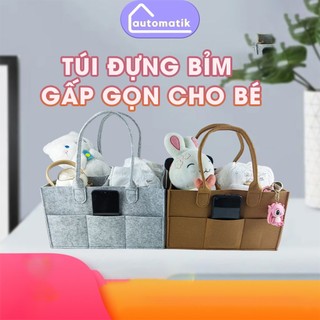 Túi Đựng Bỉm Sữa Nhỏ Gấp Gọn Đa Năng Cho Bé Thời Trang Automatik Vải Nỉ 3 Màu Mua Sắm Du Lịch Lưu Trữ Đồ Đạc
