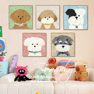  Tranh Treo Tường Hoạt Họa Hình Cún Lông Xù Đáng Yêu NN245 - Tranh Canvas Khổ Vuông Decor Phòng Ngủ Phòng Cho Bé 