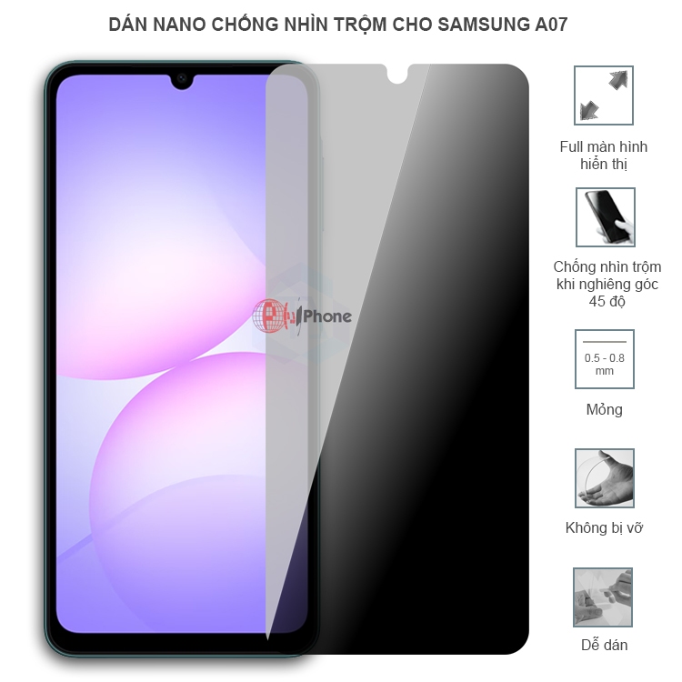 Dán chống nhìn trộm cho Samsung A07 - Dán cường lực dẻo nano