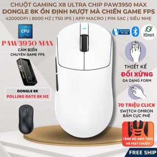 Chuột Gaming Không Dây Attack Shark X8 Ultra Chip PAW3950MAX DPI 42.000 Dongle 8KHz Switch Omron 