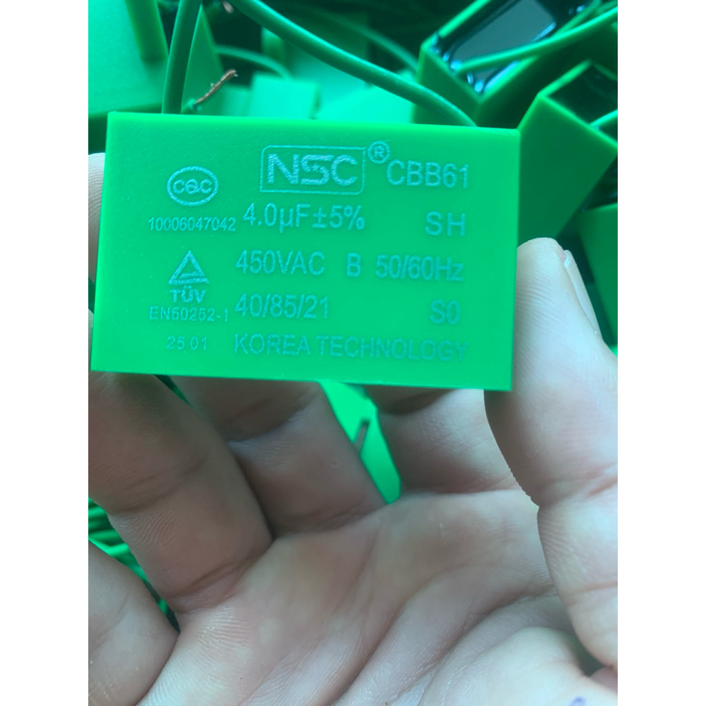 tụ quạt 4 uf,tụ nsc chính hãng tụ vuông màu xanh lá(loại 1)