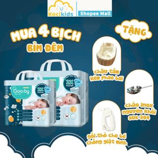 (Combo quà) 4 Bịch Tã/bỉm Gooby Premium - Bỉm đêm siêu mỏng, chống tràn đủ size cho bé 4-30kg