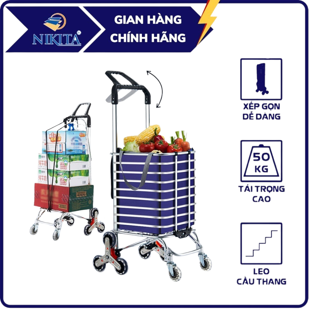 Xe đẩy đi chợ gấp gọn đa năng, 8 bánh xe di chuyển, hỗ trợ leo cầu thang 2025