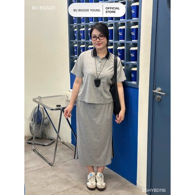 Set bộ thun cổ polo + cv dài BIGSIZE (55kg đến 95kg) - 25HYBD116  - [BU Bigsize Young]