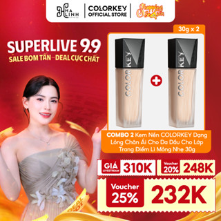 [Võ Hà Linh x Colorkey] COMBO 2 Kem Nền COLORKEY Dạng Lỏng Chân Ái Cho Da Dầu Cho Lớp Trang Điểm Lì Mỏng Nhẹ 30g x2