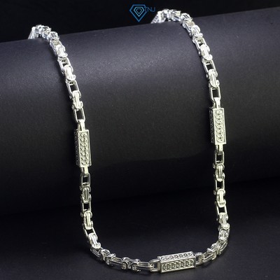 Dây chuyền bạc nam mắt xích kết hợp đốt vuông hoạ tiết kim tiền may mắn DCK0140 - Trang Sức TNJ