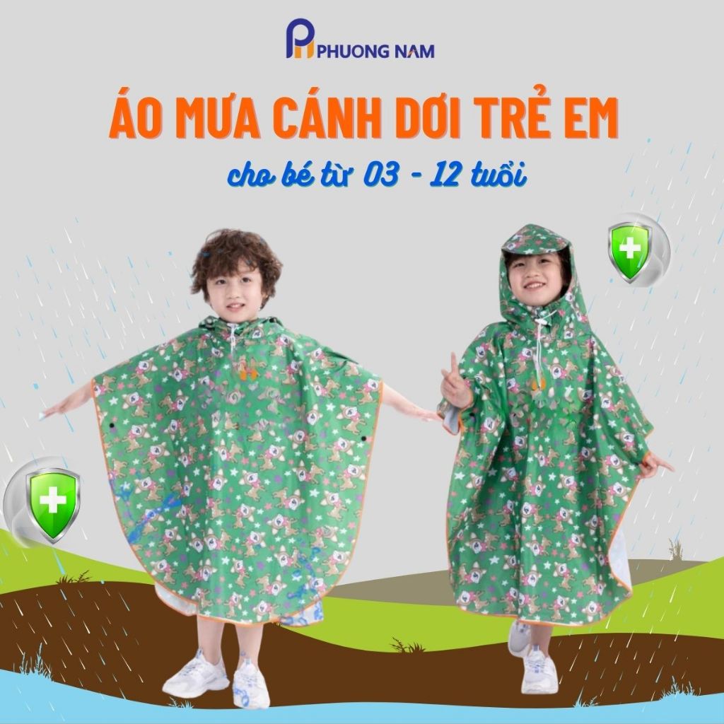 ÁO MƯA CÁNH DƠI CHO BÉ, Áo Mưa Cánh Dơi Xẻ Tà Cho Trẻ Em – Thương Hiệu Phương Nam