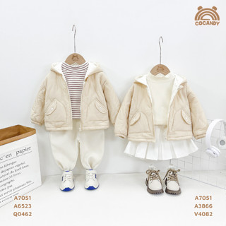 Áo khoác cho bé -Áo khoác BE 2 túi chéo mũ tai gấu cho bé của COCANDY mã A7051