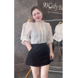   BISGSIZE  5134 Áo Sơ Mi Điệu Nữ Vải Ren Trắng Dài Tay Bo áo sơ mi cài cúc babydoll dáng suông rộng 