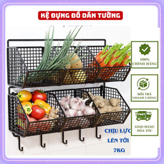kệ để hành tỏi, gia vị nhà bếp (tặng kèm miếng dán), kệ gia vị nhà bếp, kệ nhà tắm dán tường