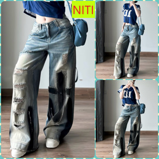   ORTD5822QC  QUẦN JEANS ỐNG RỘNG NỮ LƯNG CAO RÁCH ĐÙI CHỮ THẬP ĐEN LAI CAO SIÊU CÁ TÍNH CỰC CHẤT CHƠI HOT HIT 