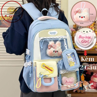 Balo nữ đi học, cặp sách nữ đi học thời trang hàn quốc, Balo nữ dễ thương ulzzang có ngăn trong suốt đựng gấu