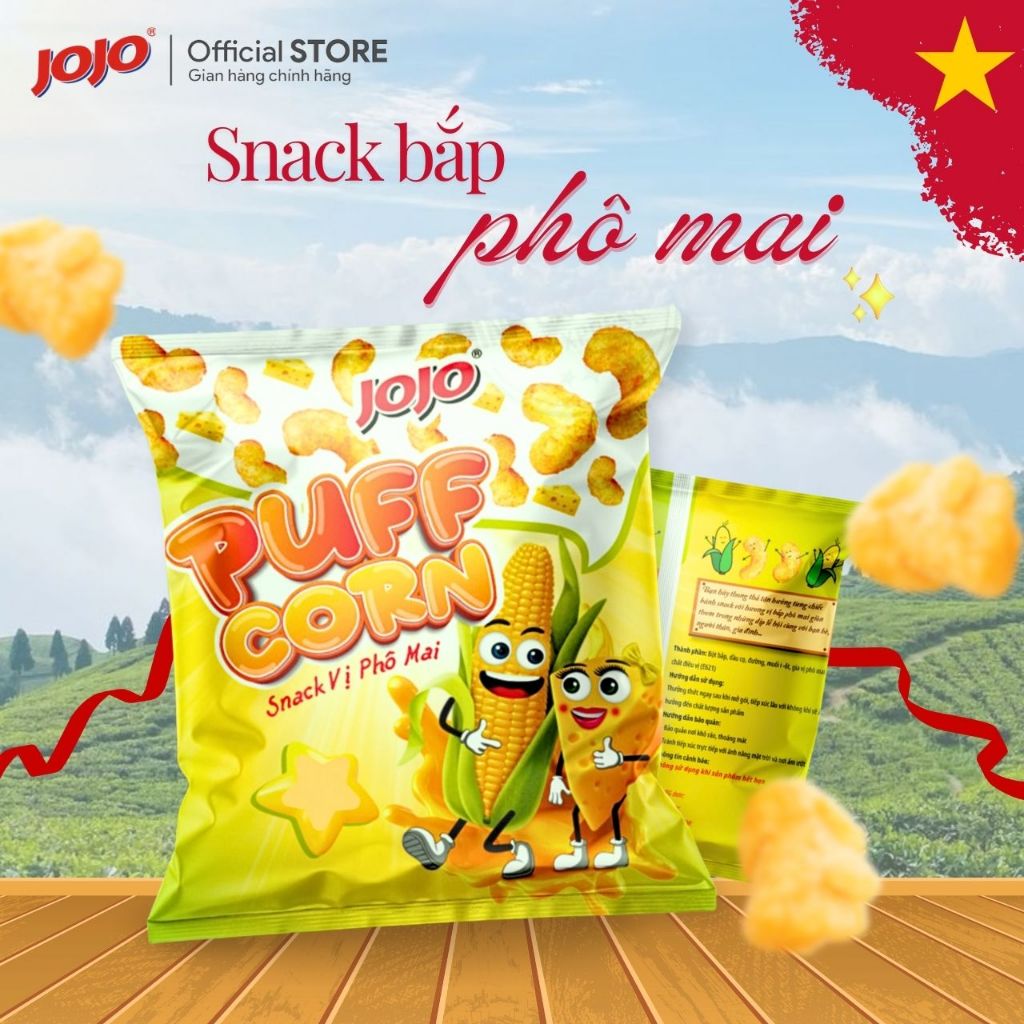 Bánh Snack Bắp Ngọt Vị Phô Mai JOJO 32G - Snack Bắp Phô Mai Giòn Xốp, Béo Bùi