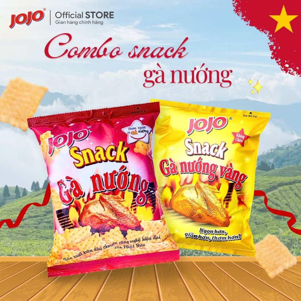 Combo Snack Gà Nướng JOJO 32G - Snack Gà Nướng Giòn Tan, Đậm Vị, Phiên Bản Cải Tiến, Ăn Vặt Tuổi Thơ