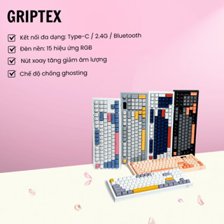 Bàn phím cơ không dây GRIPTEX – Kết nối Type-C/2.4G/Bluetooth, đèn RGB 15 hiệu ứng, chống ghosting, Sáu Mẫu Cá Tính