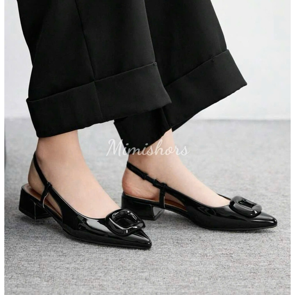 Giày  cao gót bít mũi nhọn kèm khoá vuông - đế vuông 5p có sz lớn 35-43_Tomishose