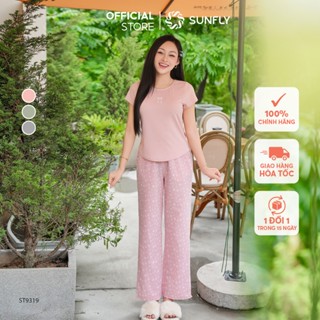 Đồ bộ mặc nhà nữ áo thun tăm cộc tay quần dài kate trẻ trung, thoải mái, lịch sự SUNFLY ST9319