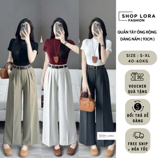 Quần tây nữ ống rộng cạp cao , quần dài ống suông công sở dáng nấm 92-93cm phong cách Hàn Quốc vải xước mềm mại NB25131