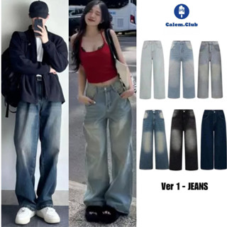 Quần Jean Nữ ống rộng cạp cao Màu Xanh Đậm Wash Trắng MIAA Phong Cách Hàn Quốc dáng dài chất bò RIN mềm denim BIGSIZE