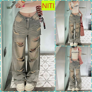   ORDM5040  QUẦN JEANS ỐNG RỘNG NỮ LƯNG CAO RÁCH CÀO NGANG ĐÙI RÂU MÈO VÀNG BỤI LAI CUỐN CỰC CÁ TÍNH CHẤT CHƠI 