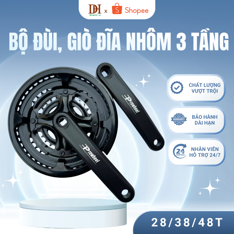 Bộ đùi đĩa / giò đĩa nhôm 3 tầng Prowheel 28/38/48T - Hàng Cao Cấp
