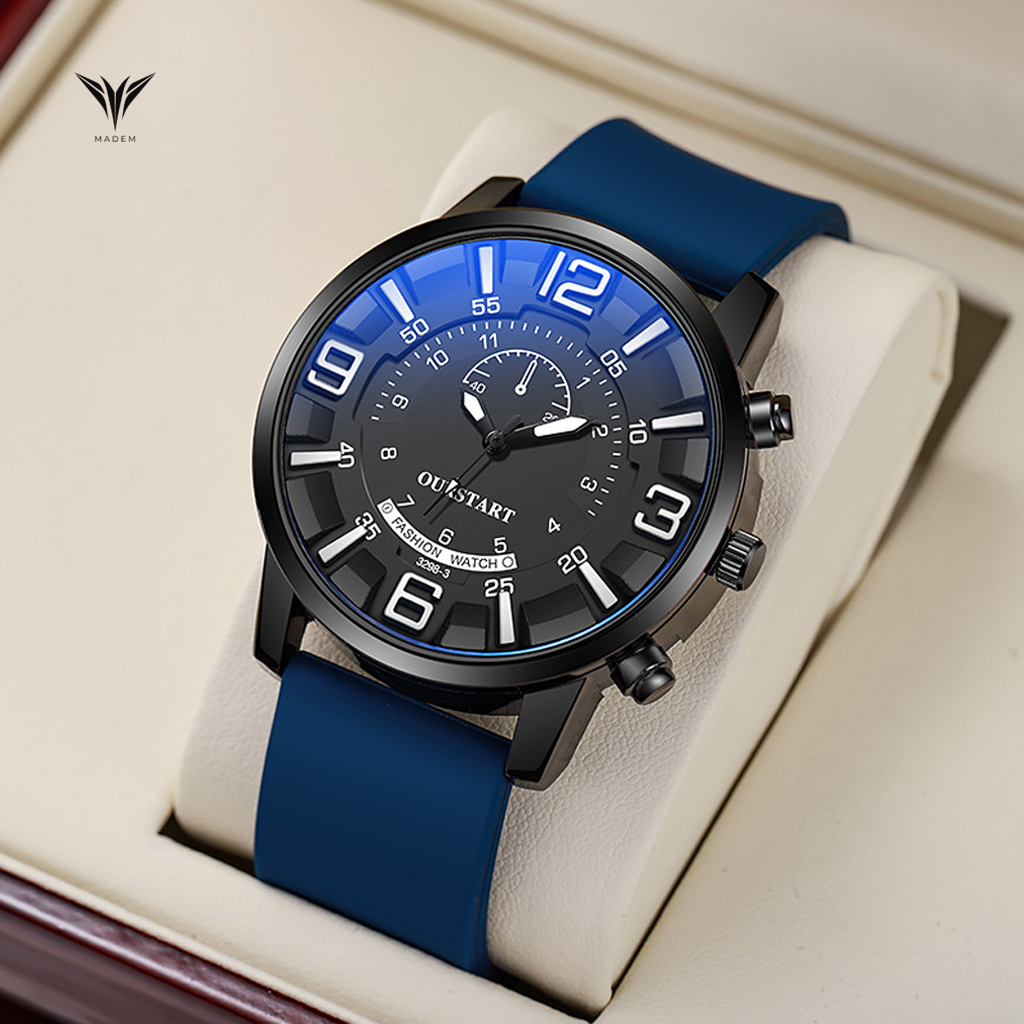 Đồng Hồ Nam MADEM OURSTART Pin-Quartz Dây Cao Su Non, Chống Nước Độ Sâu 30m