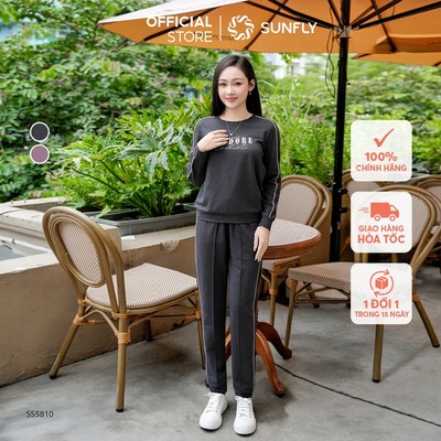 [FORM KHÁ RỘNG ] Bộ thể thao nữ cotton da cá áo dài quần dài bo gấu, năng động, thoải mái SUNFLY SS5810