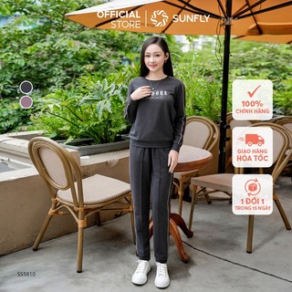   FORM KHÁ RỘNG   Bộ thể thao nữ cotton da cá áo dài quần dài bo gấu năng động thoải mái SUNFLY SS5810 