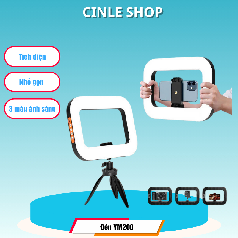 Đèn  trợ sáng đèn led  YM200 tích điện hỗ trợ quay video chụp ảnh makeup livestream chuyên nghiệp [B