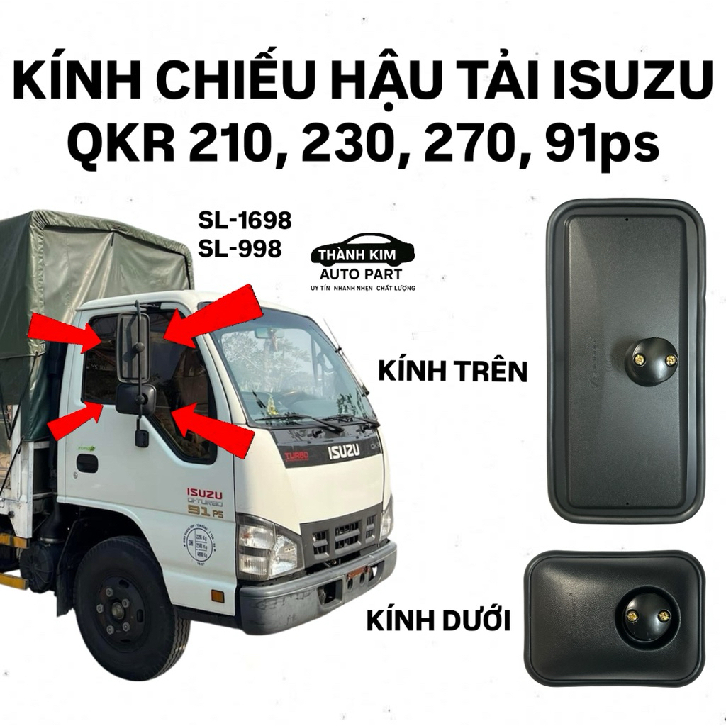 KÍNH CHIẾU HẬU TẢI ISUZU QKR 1TẤN9 QKR 210, 230, 270, 91ps