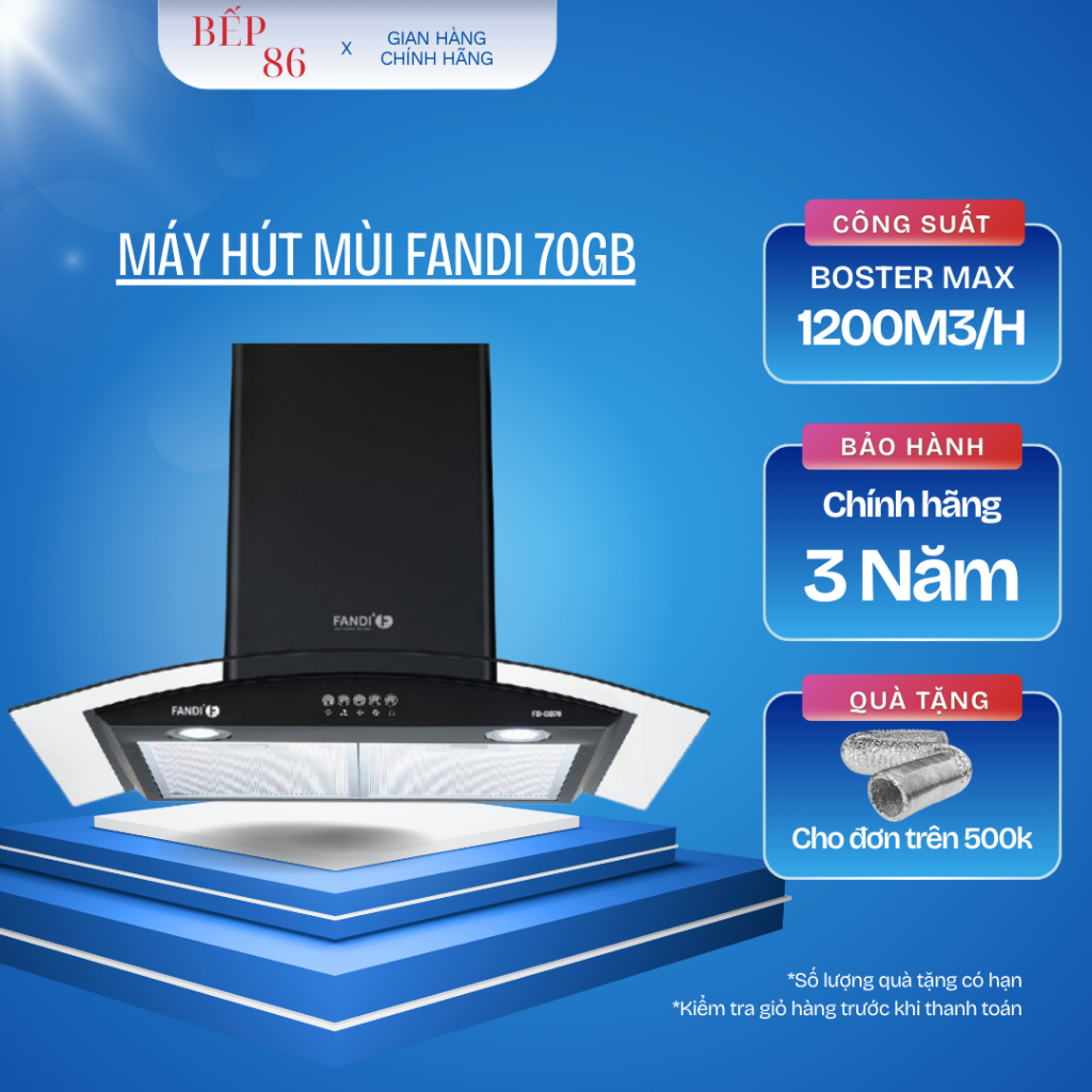 Máy hút mùi FANDI FD-70GB | Thiết kế sang trọng | Máy chạy êm | Bảo hành 3 năm