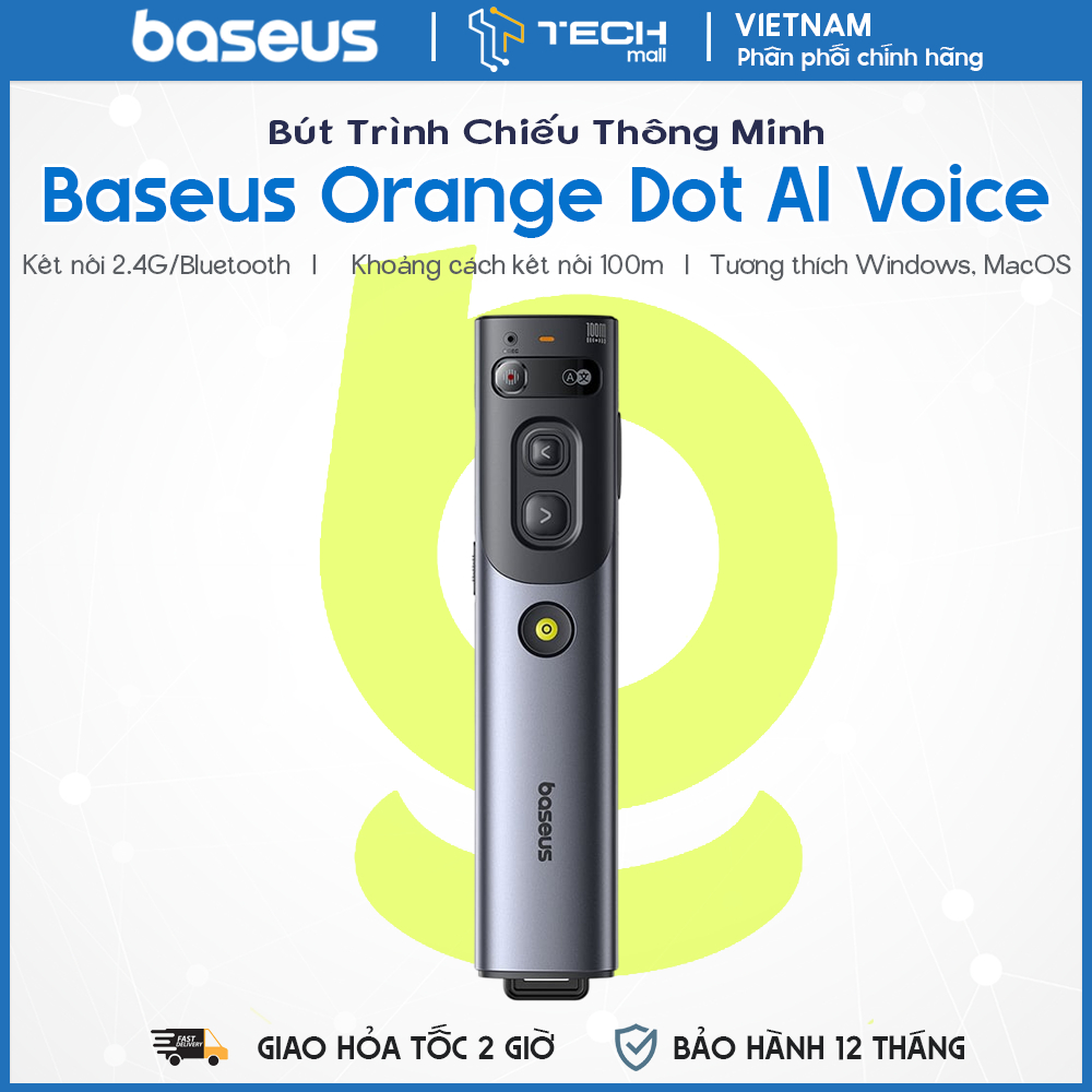 Bút Trình Chiếu Thông Minh Baseus Orange Dot AI Voice (AI-Powered Voice-to-Text, Dual-Laser, 2.4G/Bl