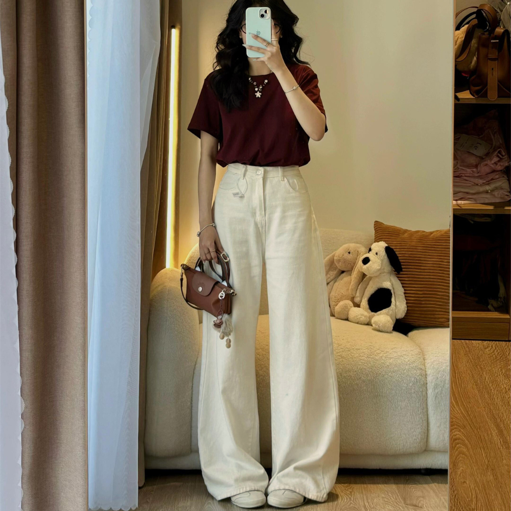 Quần Kaki Jeans Trắng ống suông MIAA nhiều màu tôn dáng form unisex nam nữ Chất Vải Jeans Cao Cấp màu Trắng và Nâu | BigBuy360 - bigbuy360.vn