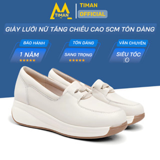 Giày lười nữ chất liệu da cao cấp búp bê đế xuồng đế cao màu trắng độn đế bảo hành 1 năm GD66 TIMAN