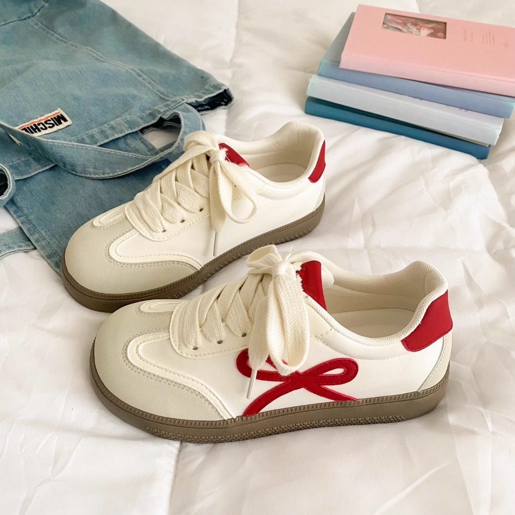 Giày Thể Thao Nữ Giày Sneaker Nơ Basic Đế Bằng 3cm Chất Vải Da Trẻ trung Nữ Tính