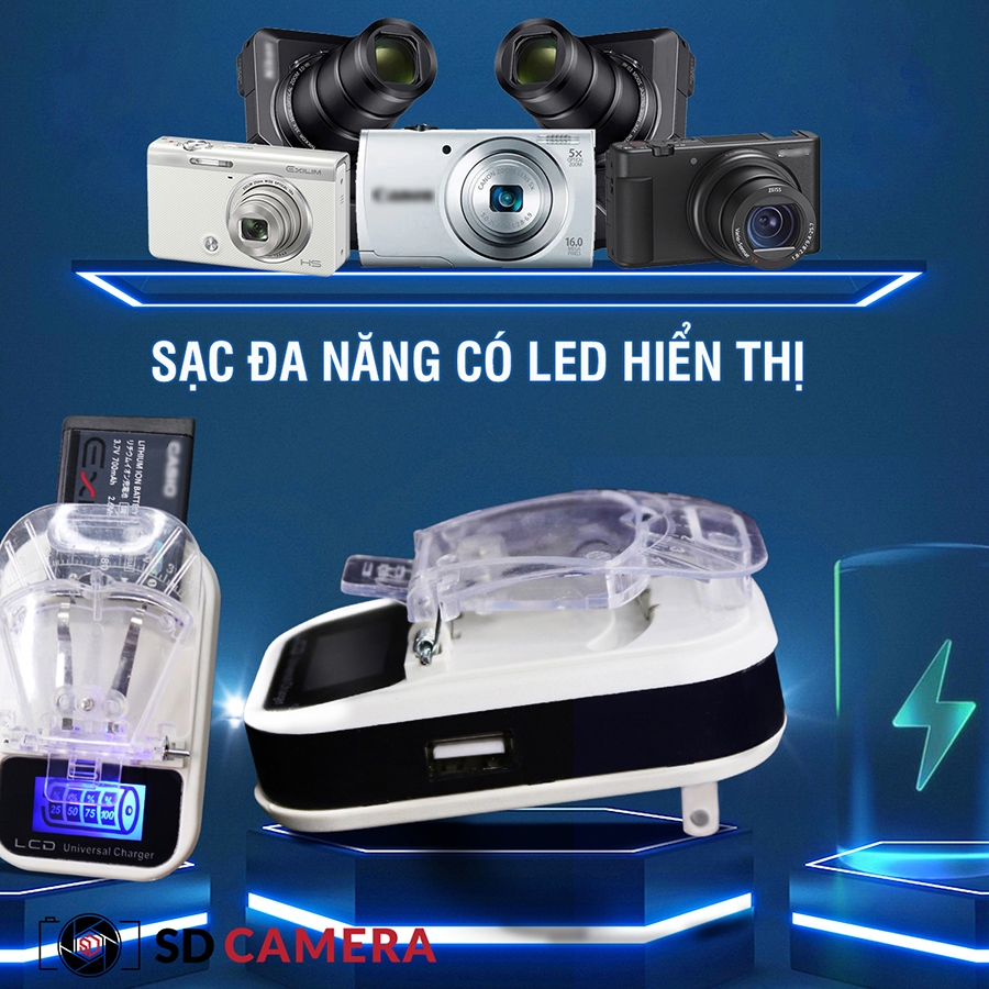 Sạc pin Pro cho máy ảnh kỹ thuật số Mini Compact Có đèn LED báo hiển thị mức pin