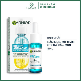  Serum Garnier Giảm Mụn Mờ Thâm Cho Da Dầu Mụn 15ml Bright Anti-Acne Booster Serum Hasaki Sản Phẩm Chính Hãng 