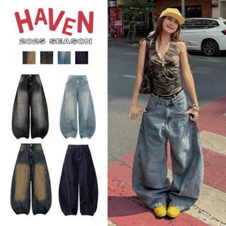 Quần jeans ống cong Haven Studio nam nữ form rộng màu xanh đen và wash new phong cách đường phố