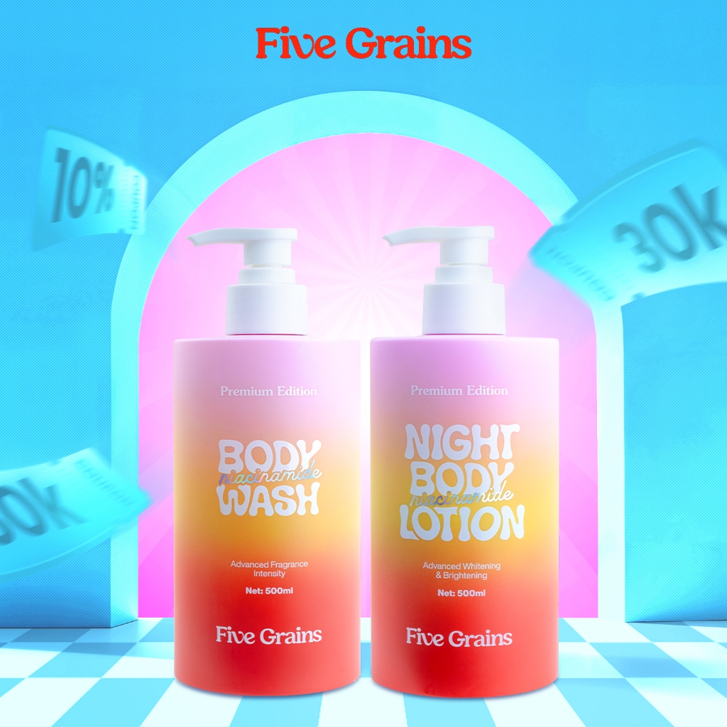 Combo sữa tắm, sữa dưỡng thể Five Grains dưỡng trắng da body Niacinamide, Alpha-Arbutin 500ml
