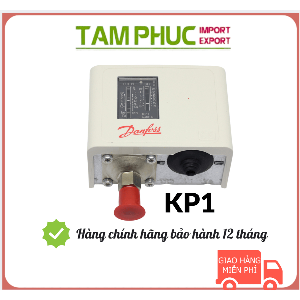 Công tắc áp suất KP1 Danfoss (Range -0.2- 7.5 bar, Diff 0.7-4 bar, 1/4 Flare = ren 11, IP44, Auto) -