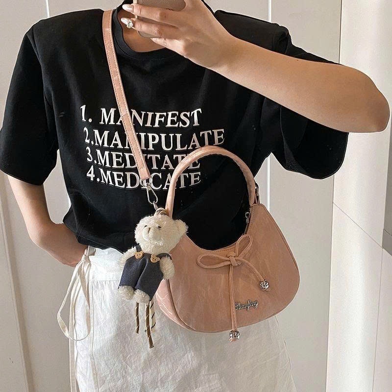 Túi xách nữ mini cầm tay da nhung - Túi đeo vai phối nơ phong cách Hàn Quốc - DK193 | BigBuy360 - bigbuy360.vn