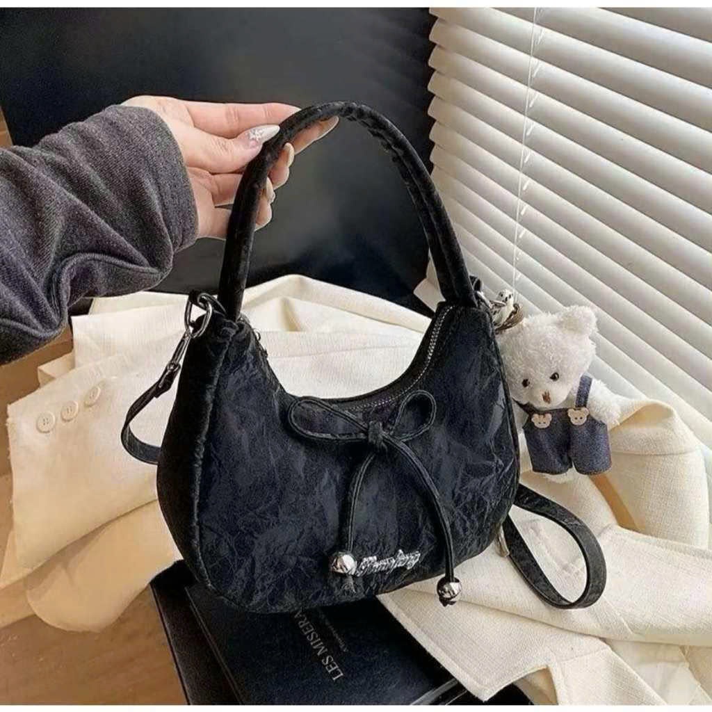 Túi xách nữ mini cầm tay da nhung - Túi đeo vai phối nơ phong cách Hàn Quốc - DK193 | BigBuy360 - bigbuy360.vn