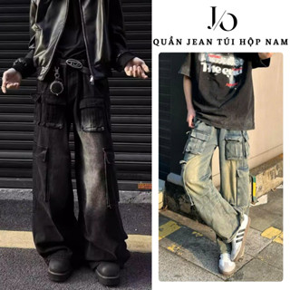 Quần Jean Nam Đen Wash Trắng TÚI HỘP Ống Rộng Chất Jean Denim Unisex Lưng Cao Form Đứng Dáng Dài