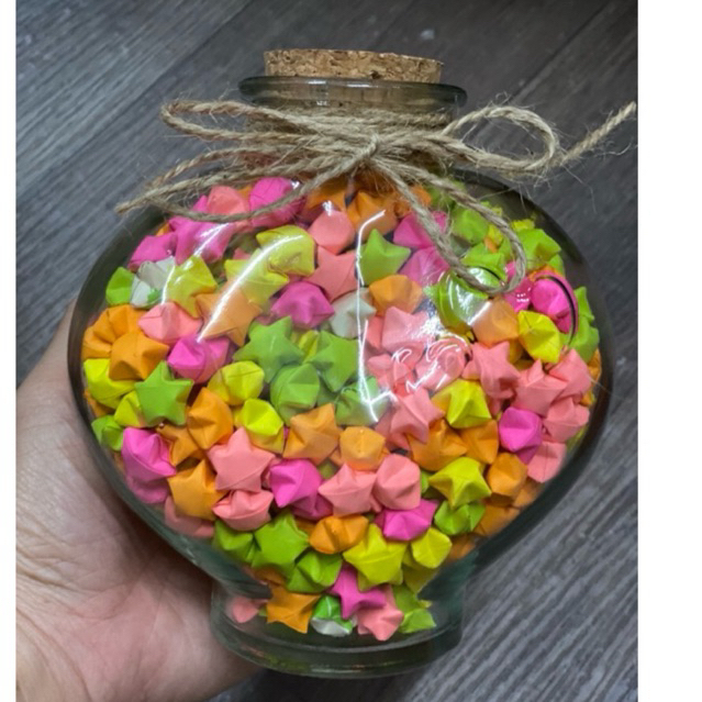Lọ đựng sao giấy thủy tinh hình trái tim hủ thủy tinh đựng viên nan điều ước healing love