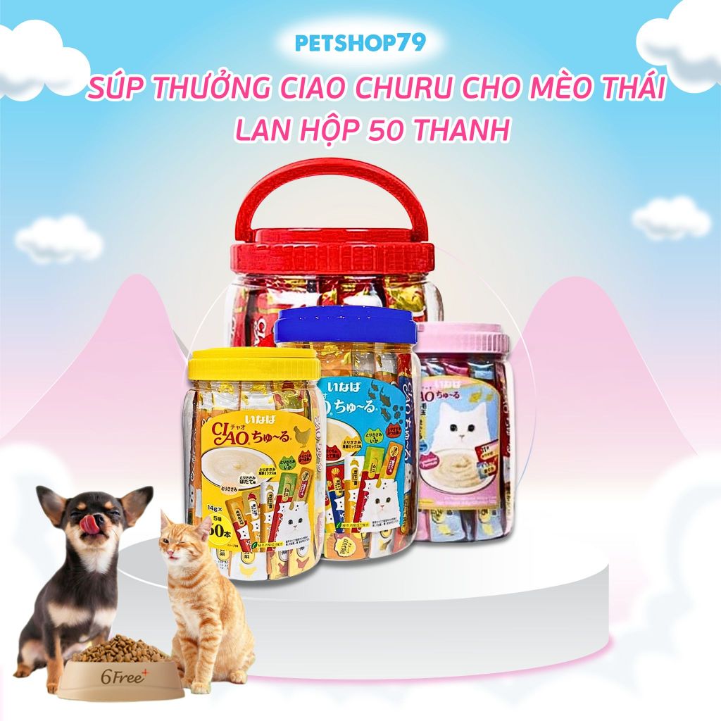 SÚP THƯỞNG CIAO CHURU CHO MÈO THÁI LAN HỘP 50 THANH (CIAO 50 TUYP)-Petshop79