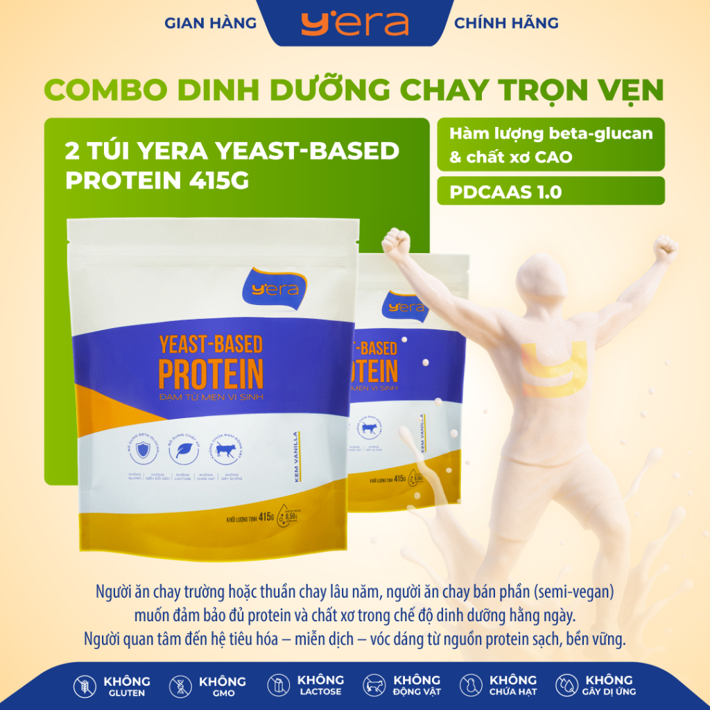 Combo Dinh dưỡng chay trọn vẹn | 2 Túi YERA Yeast-Based Protein 415g - Thực phẩm dinh dưỡng YERA Đạm